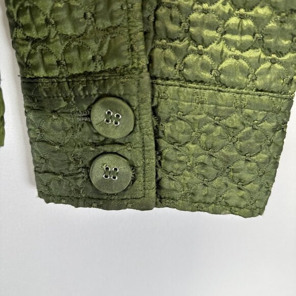 Chicos Women's Jacket Size Large Shiny Green Quilted Button Up Pockets Lined - Picture 5 of 10